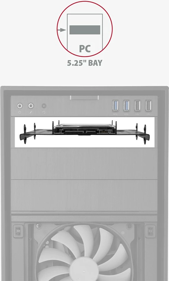 Kasë AXAGON RHD-435 për montim 4x 2.5" ose 2x 2.5" + 1x 3.5" HDD/SSD, për hapësirë 5.25", e zezë