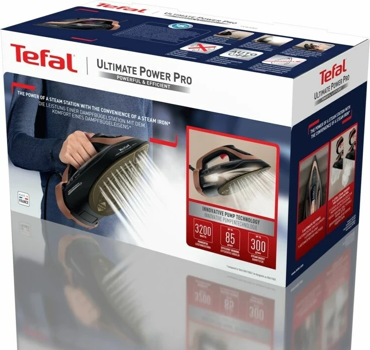 Hekur me avull Tefal Ultimate Power Pro FV9E50 3200 W, Durilium AirGlide Autoclean, kabllo 2 m, Zi/Bakër