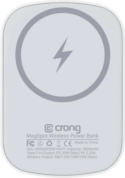 Power bank CRONG MagSpot Wireless 5000mAh me MagSafe, Bardhë