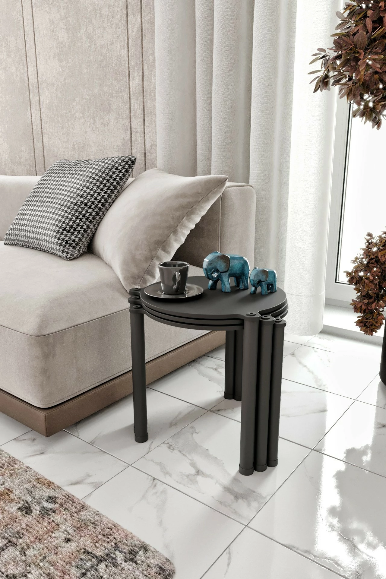 Set tavolinash ndihmëse (3 copë), Skye Decor, Lavia 3, e zezë