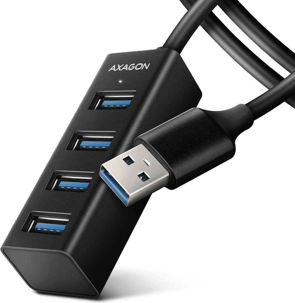 Hub USB AXAGON HUE-M1AL, 4 porta, USB 3.2 Gen 1, kabllo 1.2m, zi
