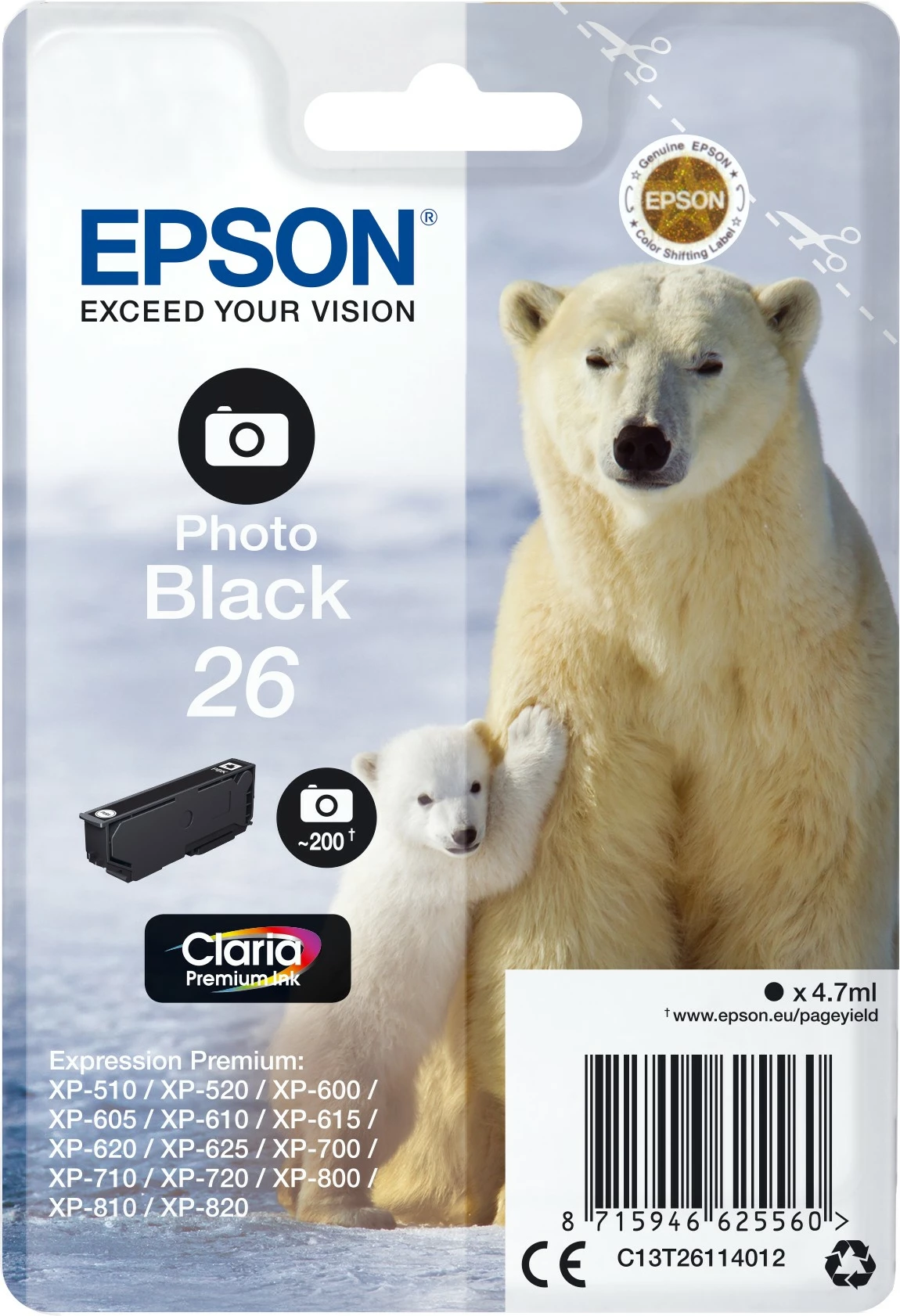Toner Epson Polar bear Singlepack Photo Black 26, 4.7 ml