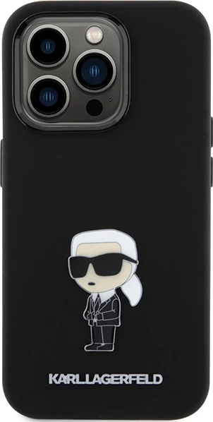 Mbështjellës Karl Lagerfeld Silicone Ikonik Metal Pin për iPhone 15 Pro, i zi