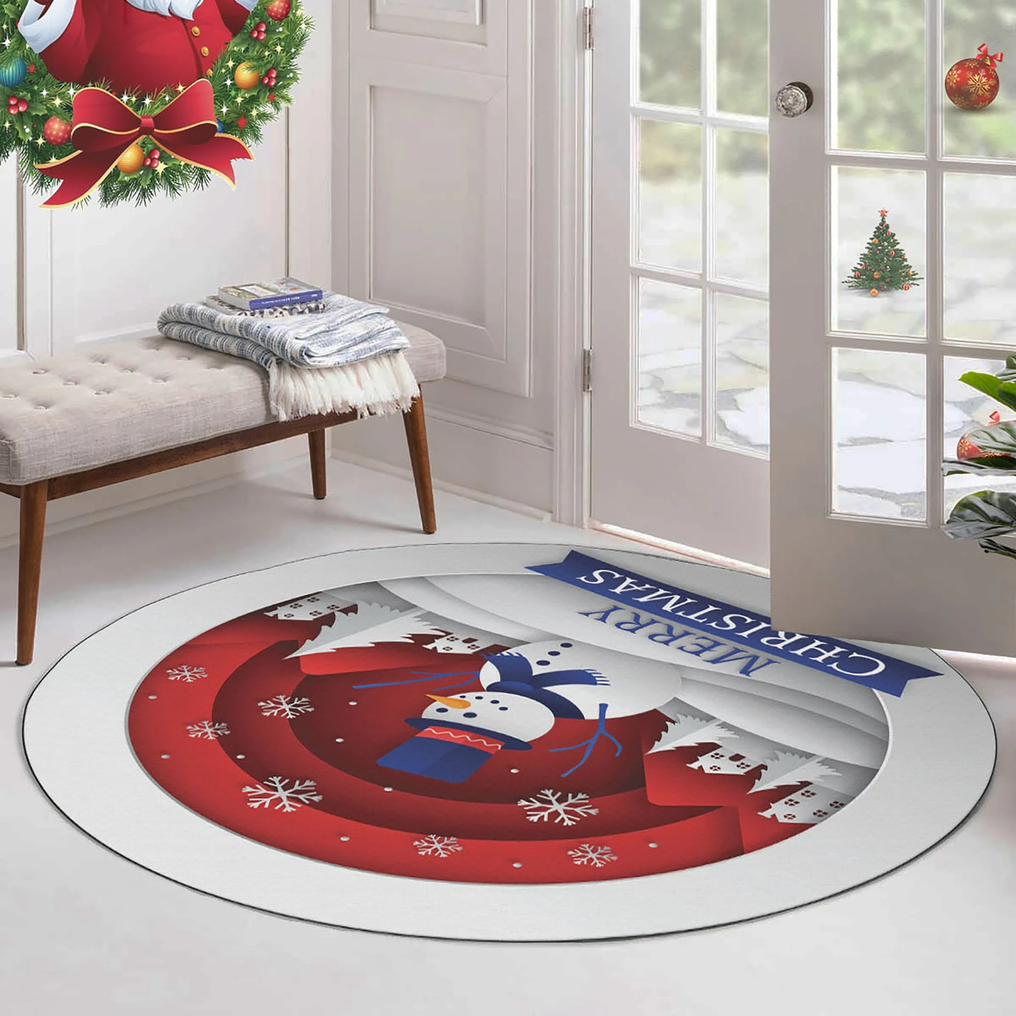 Qilim i rrumbullakët, shumëngjyrësh, dizajn Krishtlindjesh, 160cm, Conceptum Hypnose, Woopamuk446