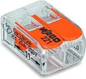Konektor universal Wago 221-412, 2x 4mm², me leva, transparent/portokalli