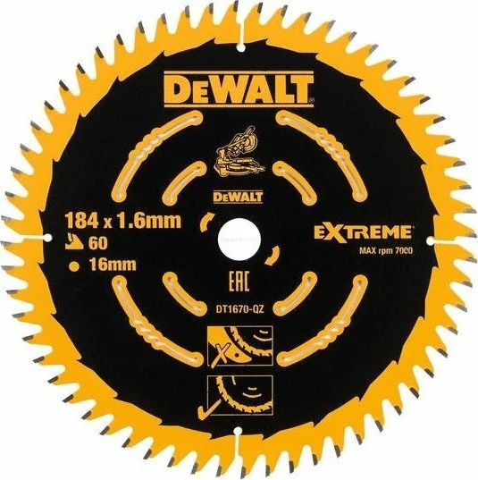 Disk sharrë për dru DeWalt DT1670 184 x 16 mm 60T