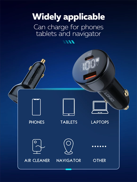 Karikues për veturë LDNIO C101 100W 2 porte USB-A/USB-C, i zi