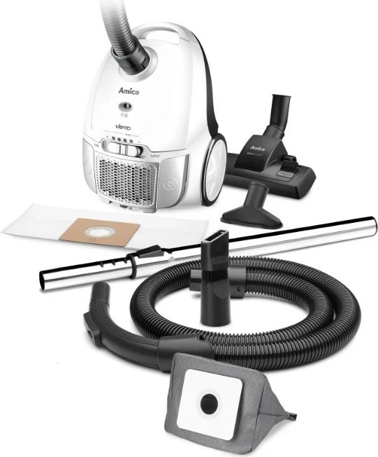 Fshesë me korent me qese, Amica VIENTO VI2032, 900 W, 2.5 L, HEPA 13, e zezë/bardhë