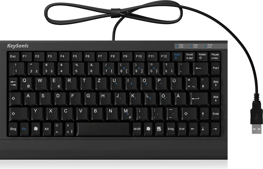 Tastierë mini KeySonic ACK-595C+, USB, membranë, QWERTY, e zezë