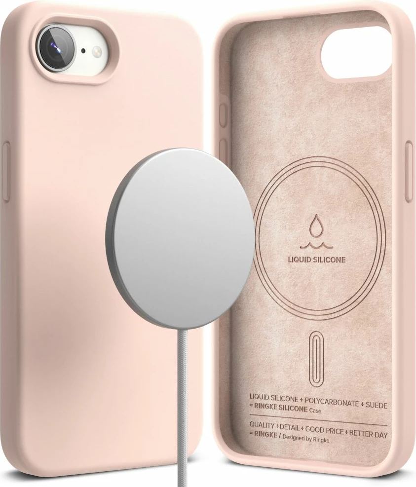 Mbështjellës Ringke Silicone MagSafe për iPhone 16e, Rozë