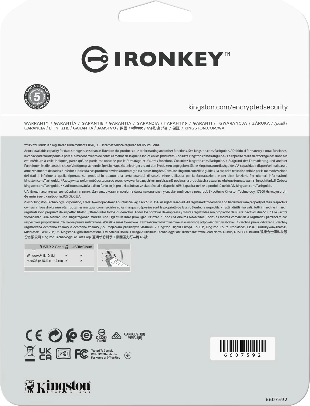 USB flash Kingston IronKey Locker+ 50 64GB, USB 3.2, encryption, hiri