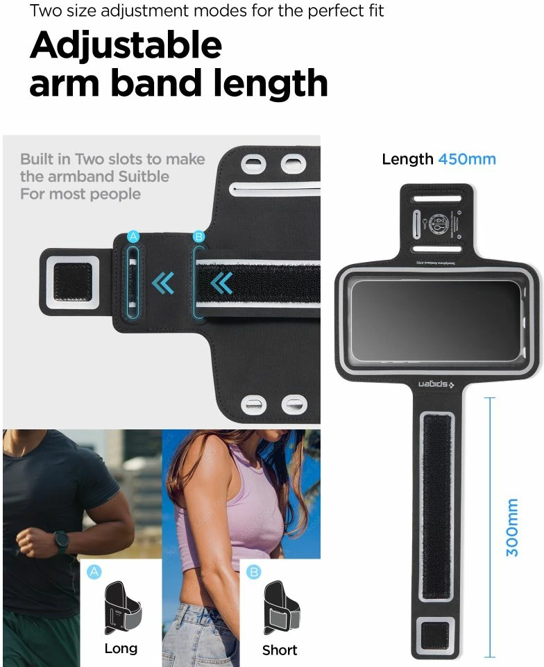 Mbështjellës sportiv për celular Spigen A703, deri 6.9 inç, i zi