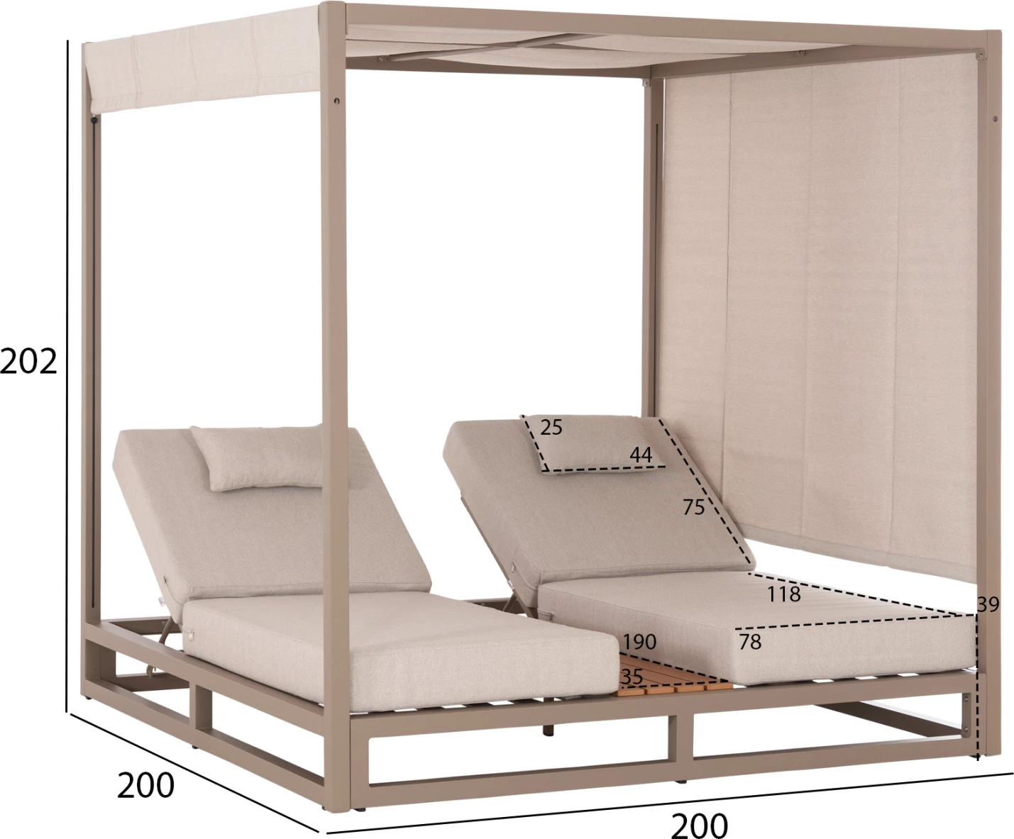 Shezlong dopio me hije, alumin, ngjyrë kapuçino, GALLANT FH6097.04, 2x2x2m