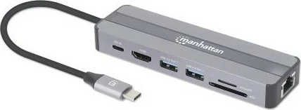 Docking station MANHATTAN 7-in-1, HDMI, RJ45, 2xUSB-A, SD/MicroSD, gri