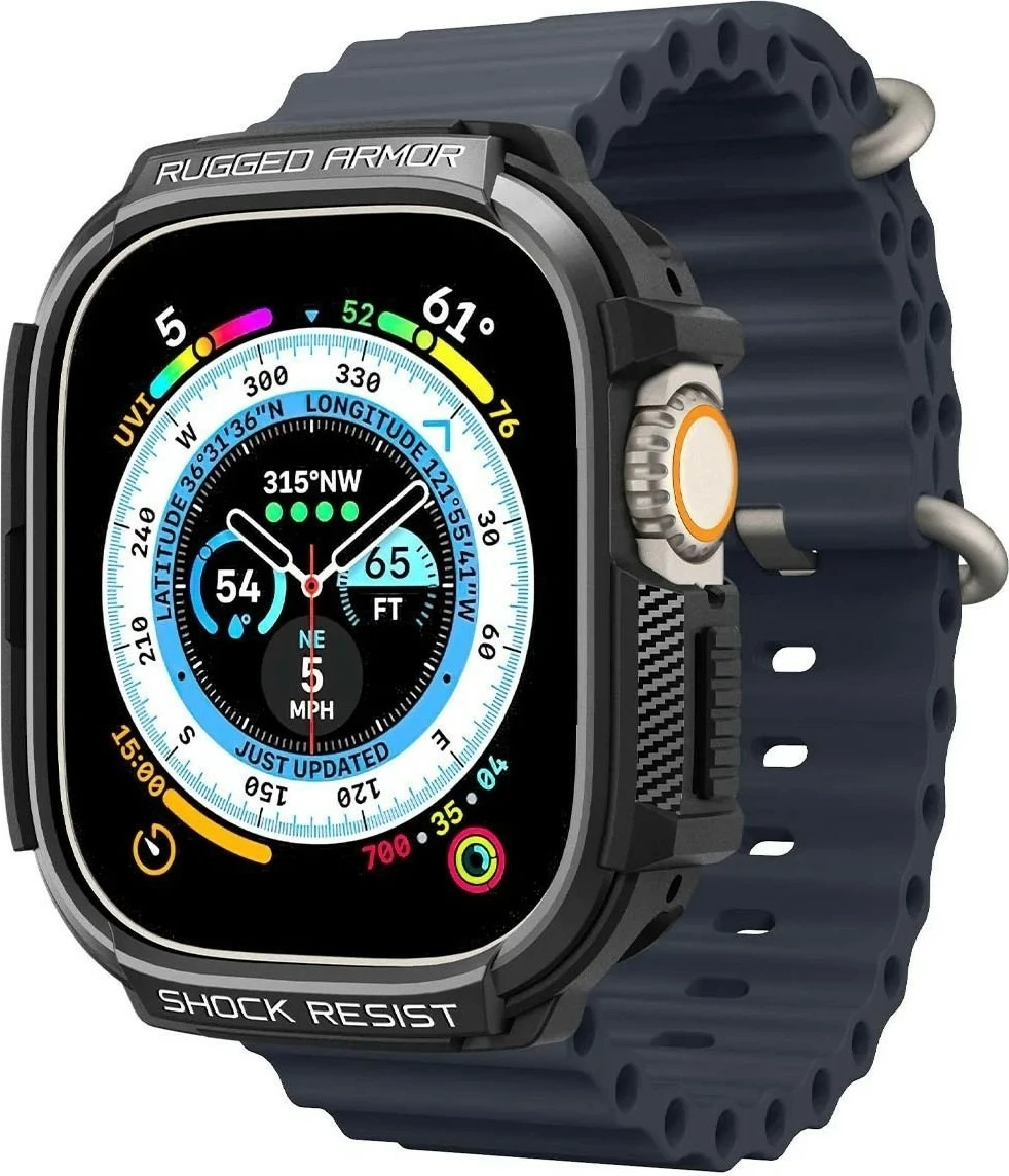 Mbështjellëse për Apple Watch Ultra 2/Ultra 49mm Spigen Rugged Armor, e zezë