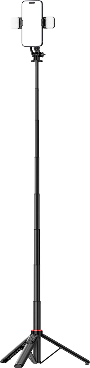 Selfie stick Hurtel WC12YDS tripod teleskopik me dy llampa, 1.3m, Bluetooth, i zi