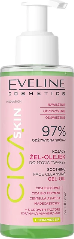 Xhel-vaj për pastrim fytyre Eveline Cosmetics Cica Skin Soothing për femra, 145ml