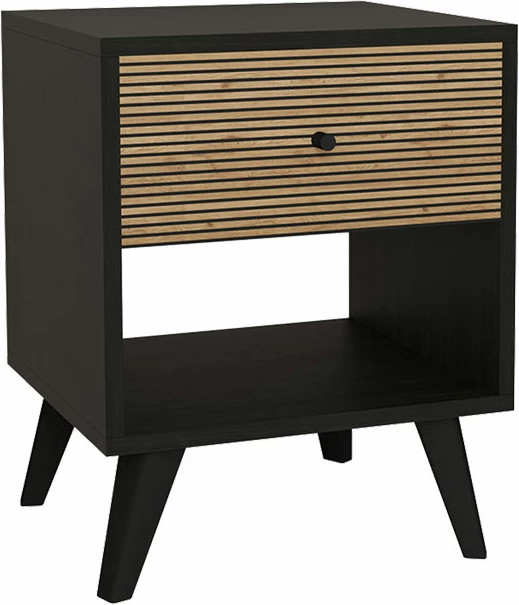 Komodinë anësore Flipter melaminë, ngjyrë e zezë-lisi, 40x40x55cm