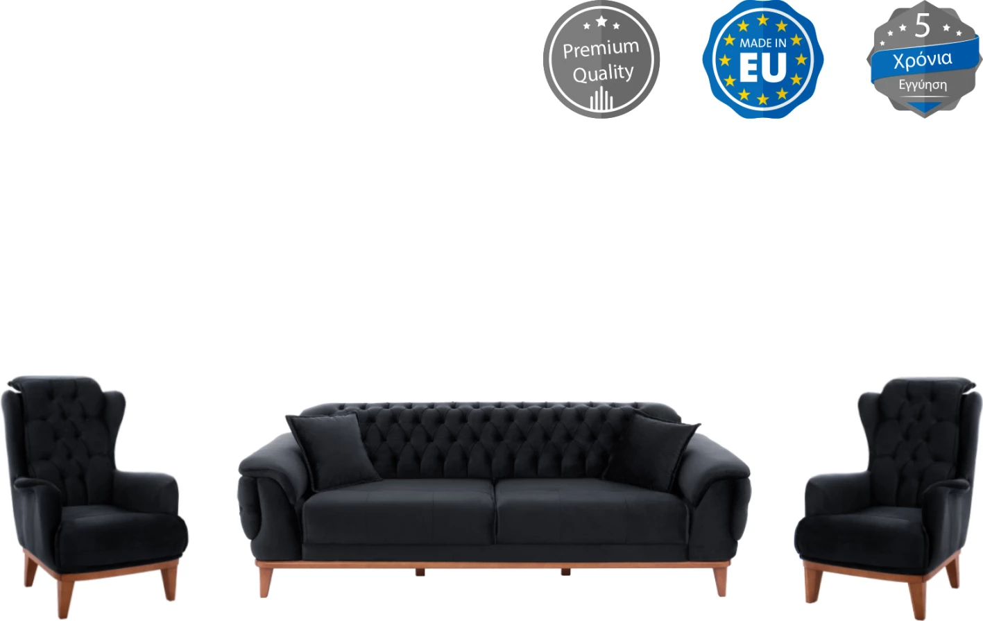 Set dhome ndenje 3-pjesësh, kadife e zezë, FH11746.01