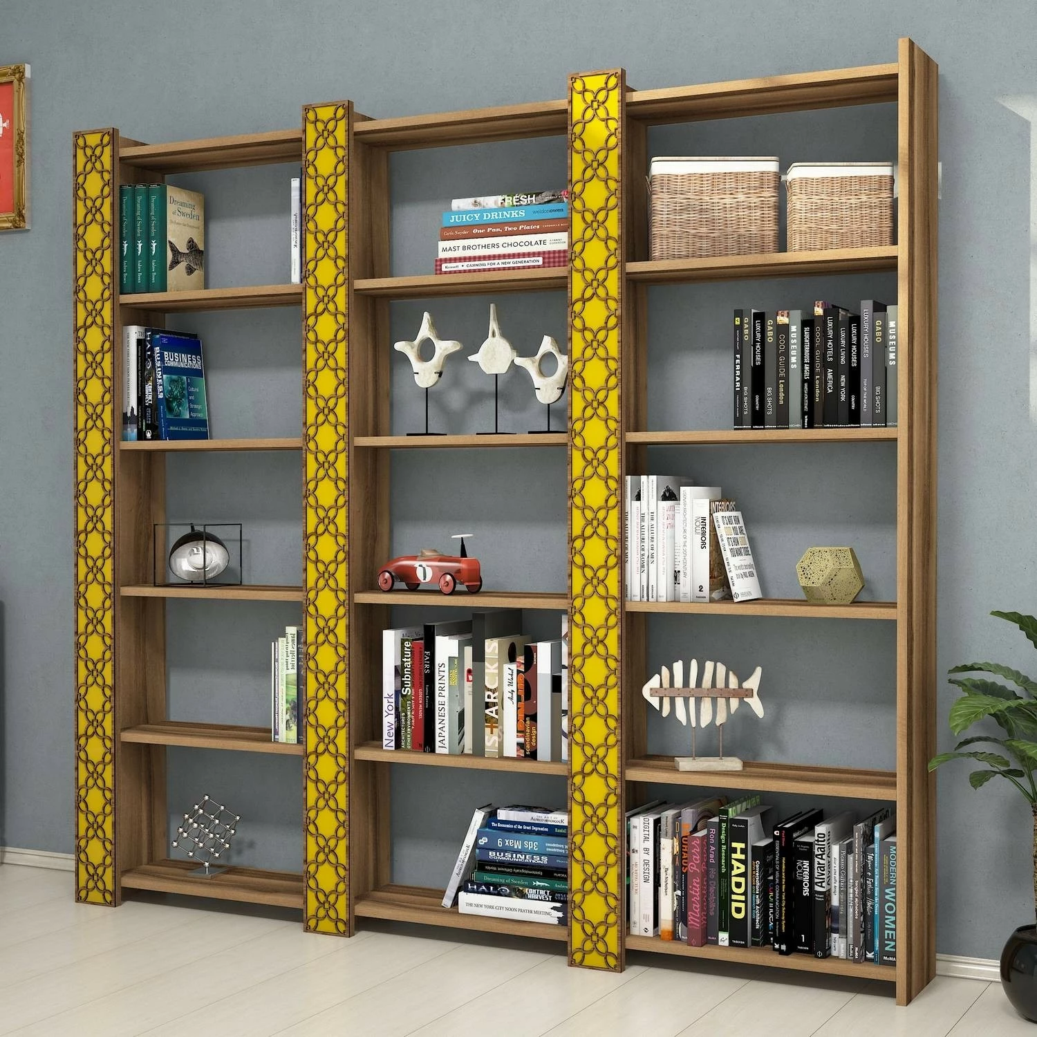 Raft librash Hanah Home City 3, ngjyrë arre dhe e verdhë