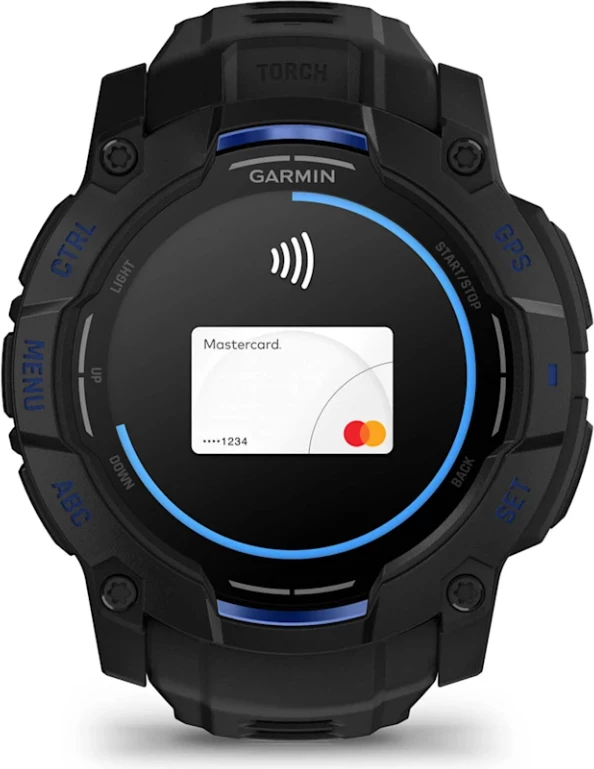 Smartwatch Garmin Instinct® 3, AMOLED, Black/Black-Bolt Blue strap, 50 mm