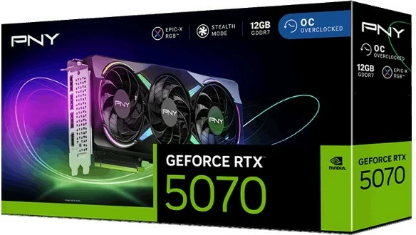 Kartelë grafike PNY GeForce RTX 5070 ARGB EPIC-X RGB, 12GB DDR7, PCI-E 5.0, e zezë