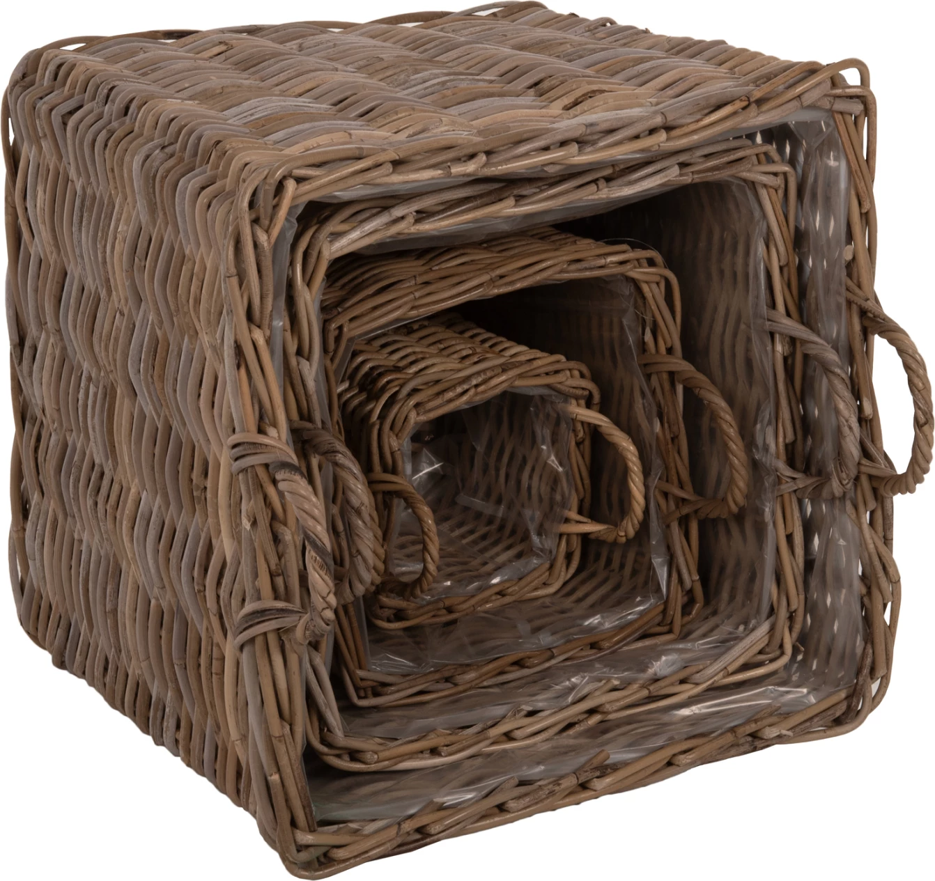 Shporta dekorative KATER 4PCS FH9657 KUBU rattan në gri 52x52x50-57Hcm