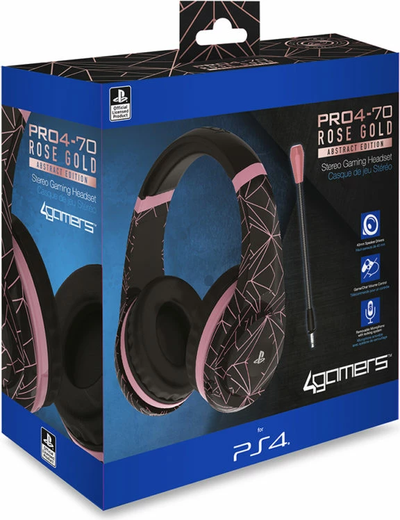 Kufje gaming 4Gamers PRO4-70 PS4, stereo, me kabllo 3.5mm, mikrofon i heqshëm, Rose Gold Edition Abstract Black, zi/rozë e artë