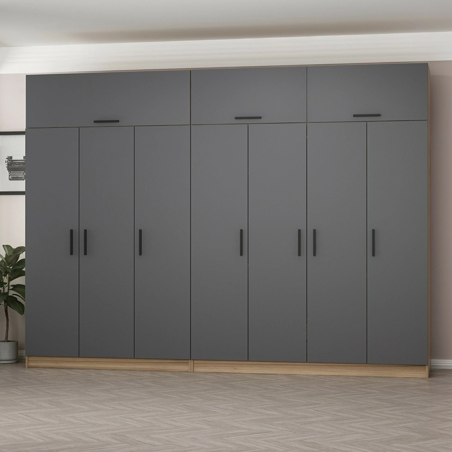 Dollap i madh për rroba, ngjyrë antracit dhe dore, Skye Decor Minar Kale - 7533