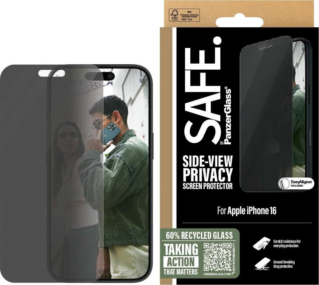 Mbrojtës ekrani PanzerGlass për iPhone 16/15, privatësi, transparent