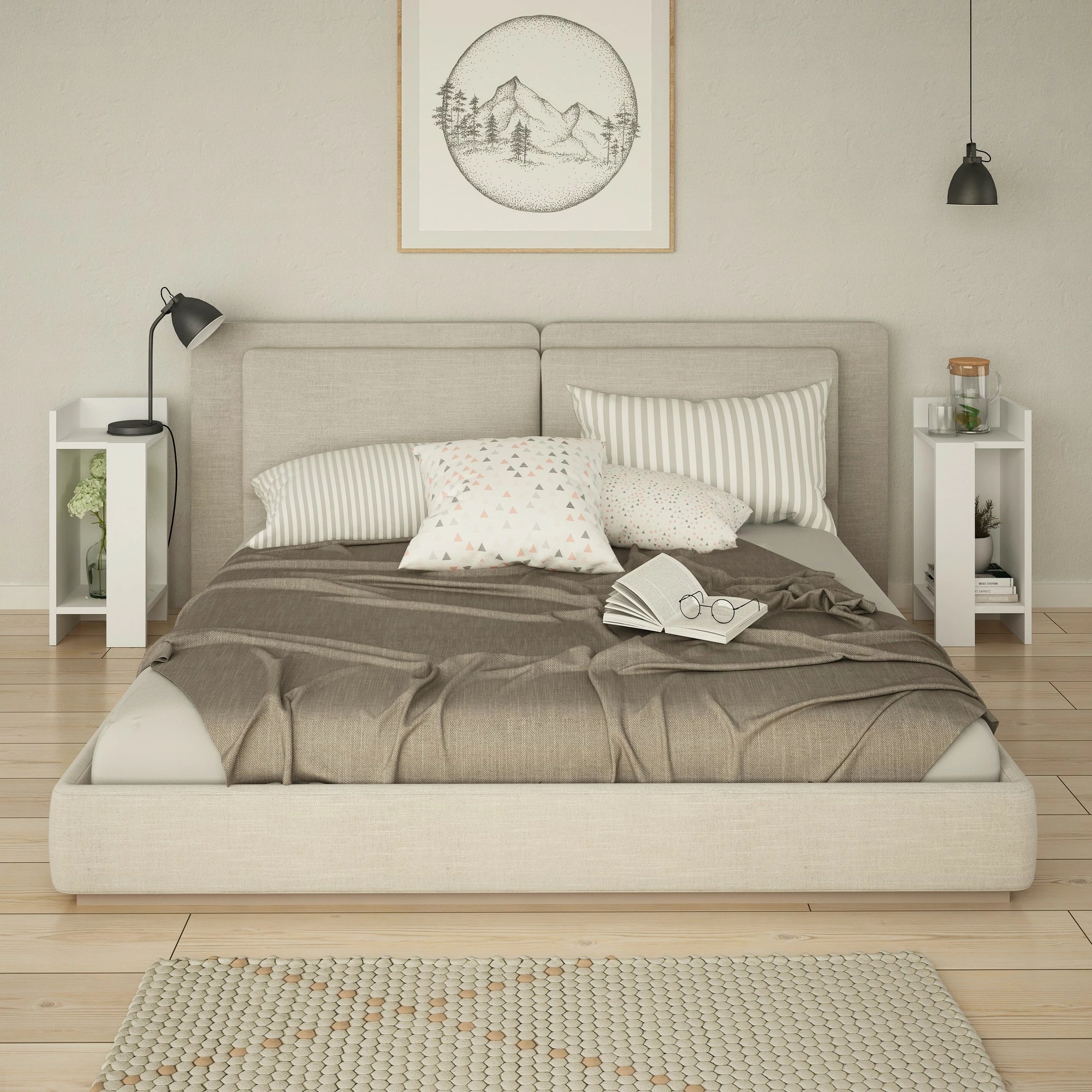 Komodinë e bardhë për dhomë gjumi, set prej 2 copësh, Skye Decor, Elos
