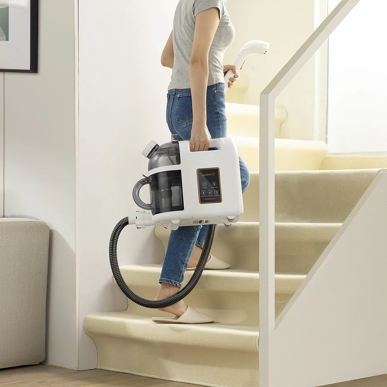 Fshesë me avull dhe korrent UWANT B200, 1900W, 12000Pa, me funksion pastrimi të thellë me avull, e bardhë, set aksesorësh