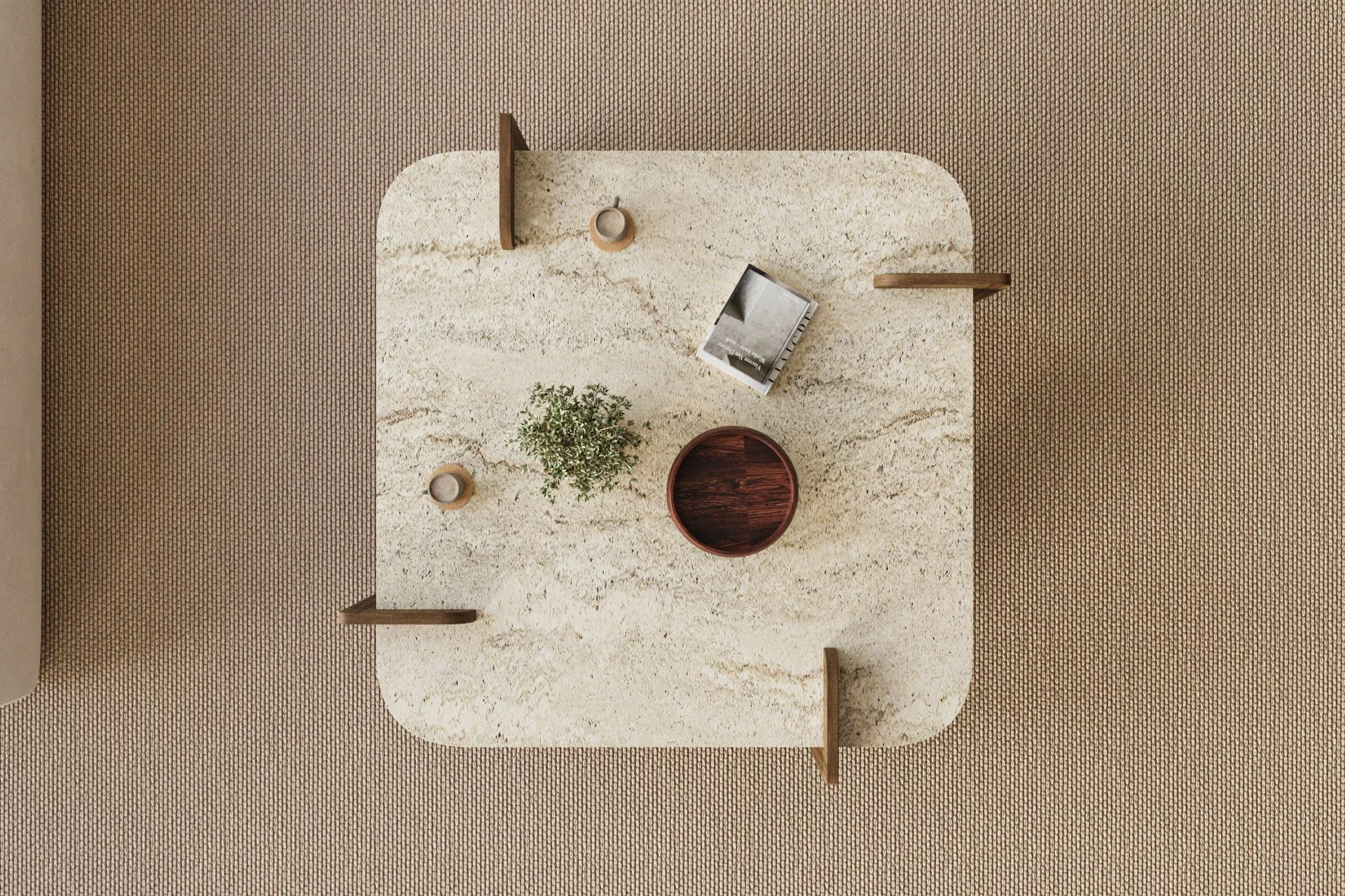 Tavolinë kafeje Skye Decor, ngjyrë travertin, arrë