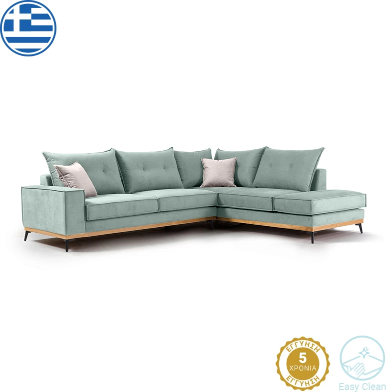 Divan qoshe luksoz II, kënd i majtë, stof ciel-krem, 290x235x95 cm