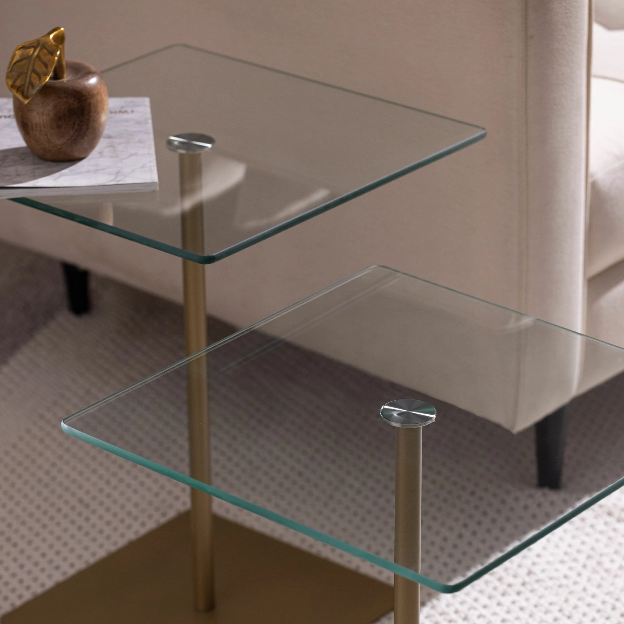 Set tavolinash kafeje Skye Decor, elegante, 2 copë, ngjyrë ari, transparente