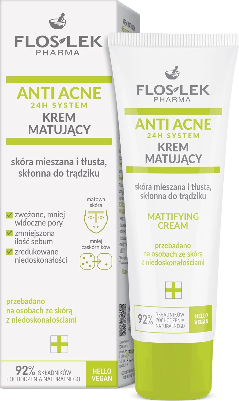 Krem fytyre për femra Floslek Anti-Acne 24h Mattifying System, 50ml