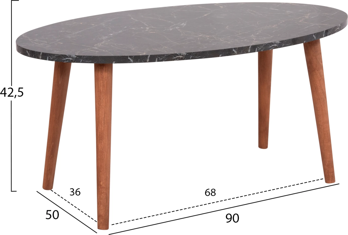 Set tavolinash kafeje dhe 3 tavolina anësore VITAL FH18180.02 melaminë, ngjyrë mermeri të zi, këmbë druri ngjyrë arre