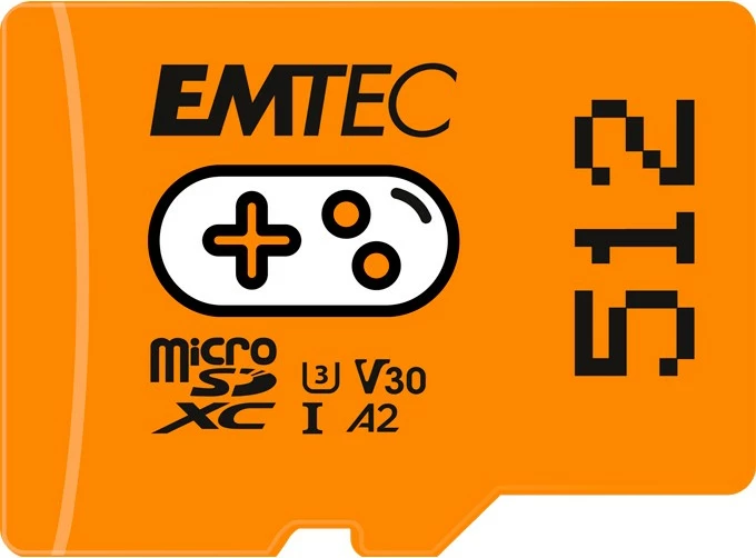 MicroSDXC EMTEC 512GB Gaming, UHS-I U3 V30 A2, portokalli