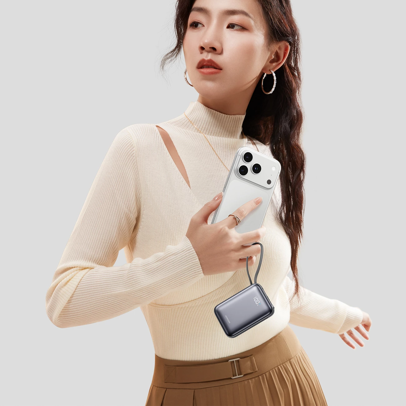 Powerbank Joyroom JR-PBF29 20000mAh 22.5W me kabllo të integrume USB-C + Lightning, i zi, në kuti