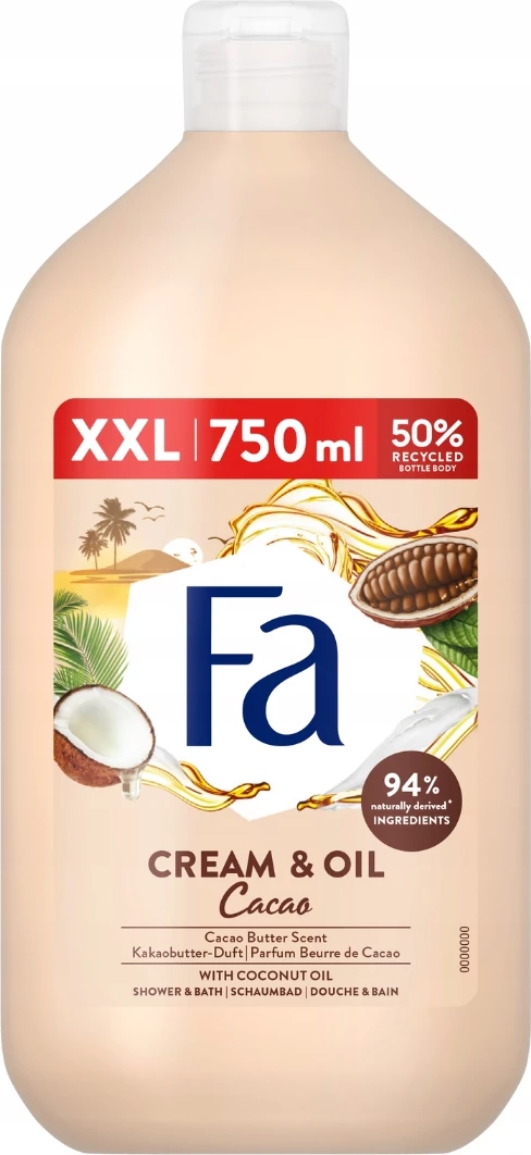 Xhel dushi dhe banje për femra Fa Cream & Oil Cacao, 750ml
