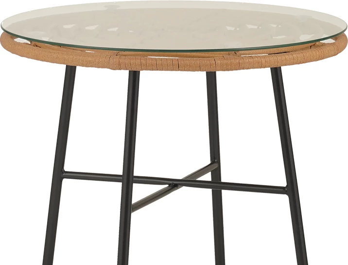 Tavolinë Gaus metalike, ngjyrë e zezë-pe natyrale-xham D60x74cm