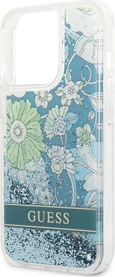 Mbështjellës Guess Flower Liquid Glitter për iPhone 13 Pro Max 6.7", Gjelbër