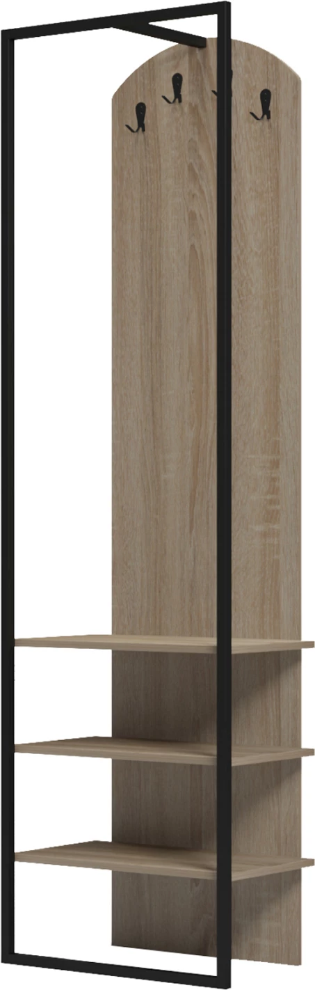 Varëse palltosh me rafte, metal i zi, melaminë Sonama, NINO FH18382.01, 53x31.5x180cm
