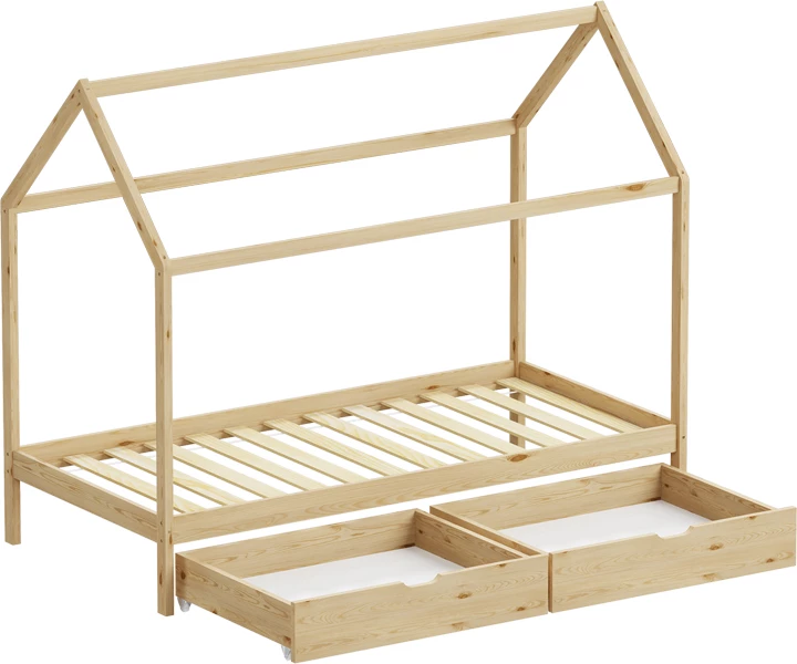 Krevat për fëmijë Mellin Montessori me 2 sirtarë, dru pishe, ngjyrë natyrale, 90x190cm