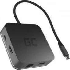 Stacion/replikator USB-C Green Cell AK61 6-në-1 (3x USB 3.0, HDMI, LAN Gigabit, USB-C PD), argjendtë