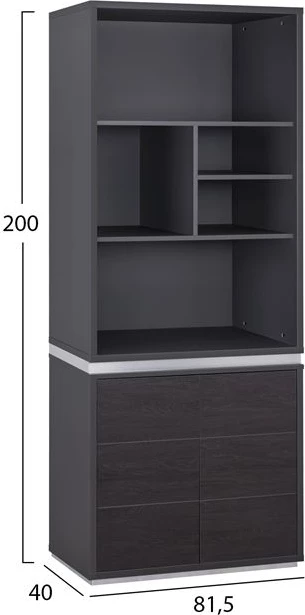 Bibliotekë profesionale për zyre, ngjyrë gri dhe wenge, FH2090, 81.5x40x200 cm