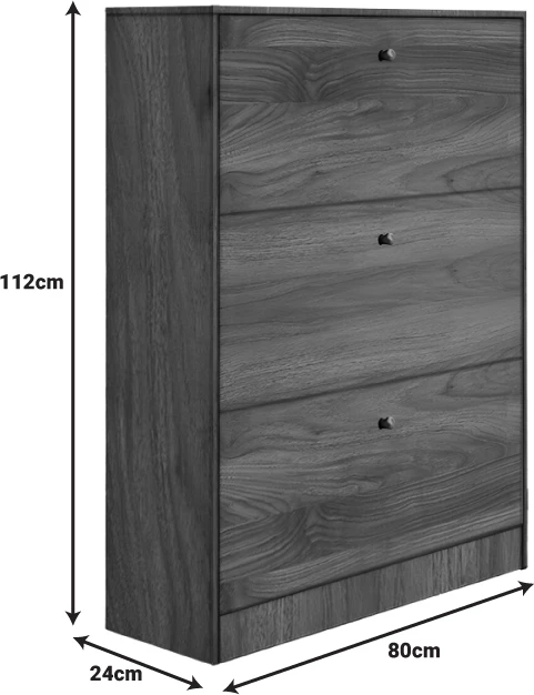 Dollap këpucësh me 3 rafte, ngjyrë arre, 80x24x112cm
