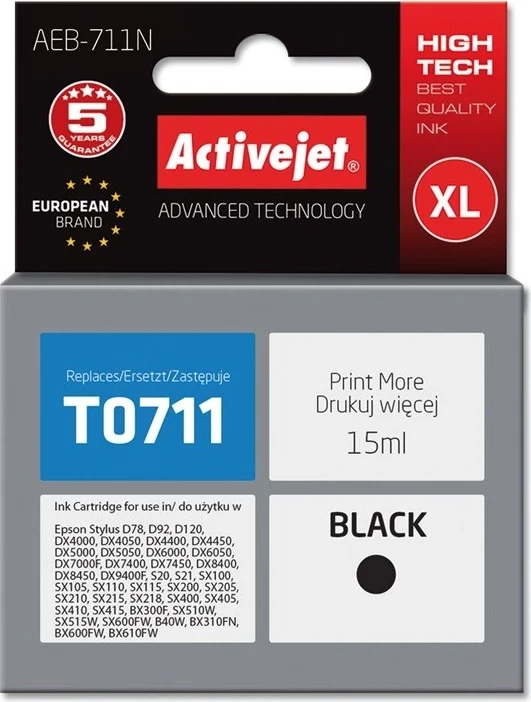 Ngjyrë zëvendësuese Activejet AEB-711N për printer Epson, 15 ml, e zezë 