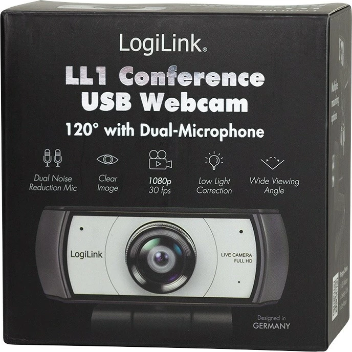 Kamerë konferencash LogiLink UA0377, Full HD 1080p, kënd i gjerë 120°, 2 mikrofona, USB, e zezë