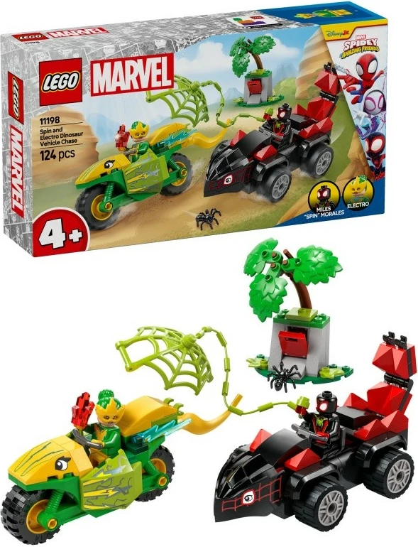 Set lodrash LEGO Marvel 11198 Chase After Electro in Dinosaur Vehicle, 124 pjesë